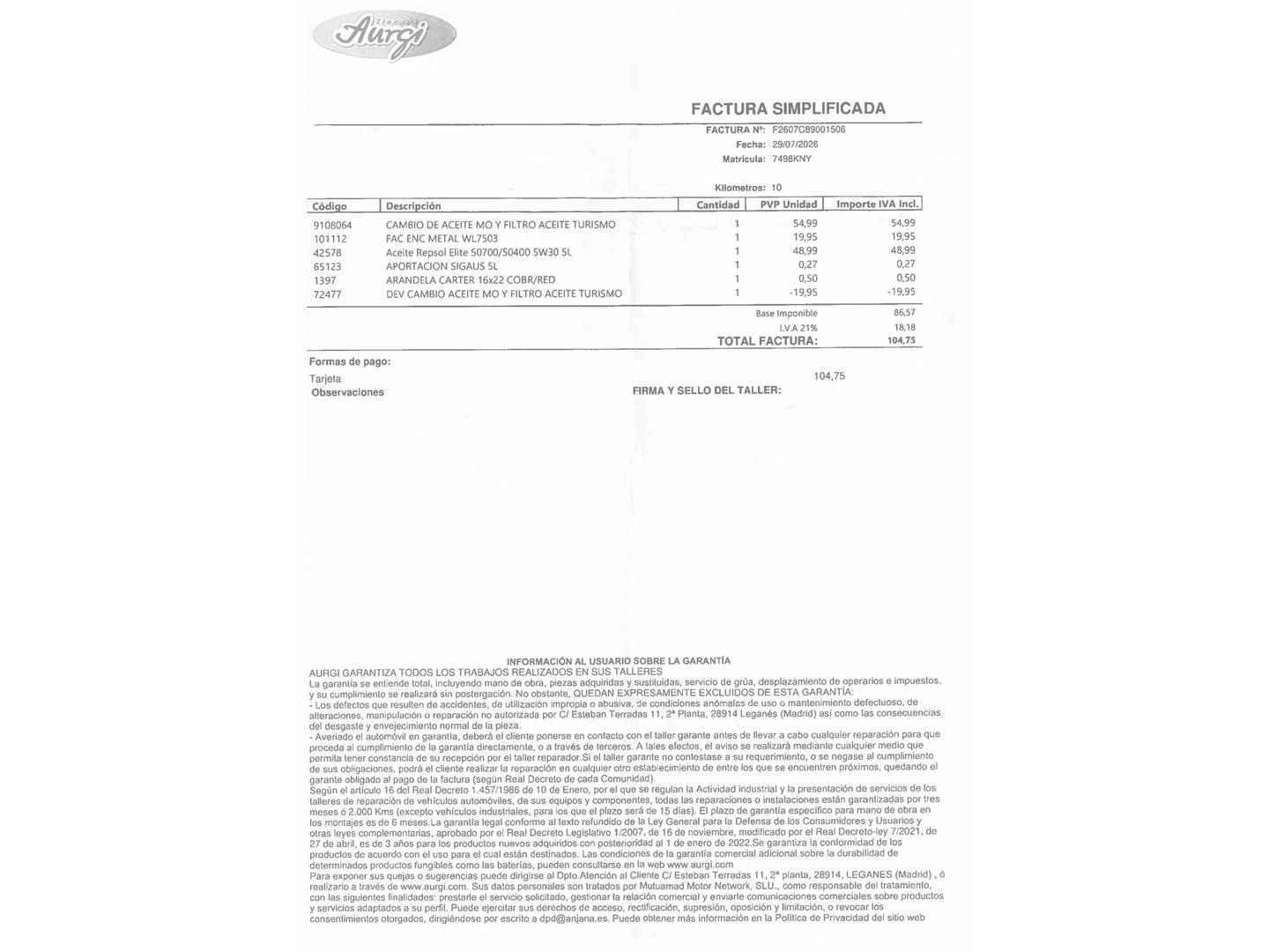 Foto del mantenimiento del Skoda Octavia Skoda Octavia 1.4 TSI Style DSG (150 CV)