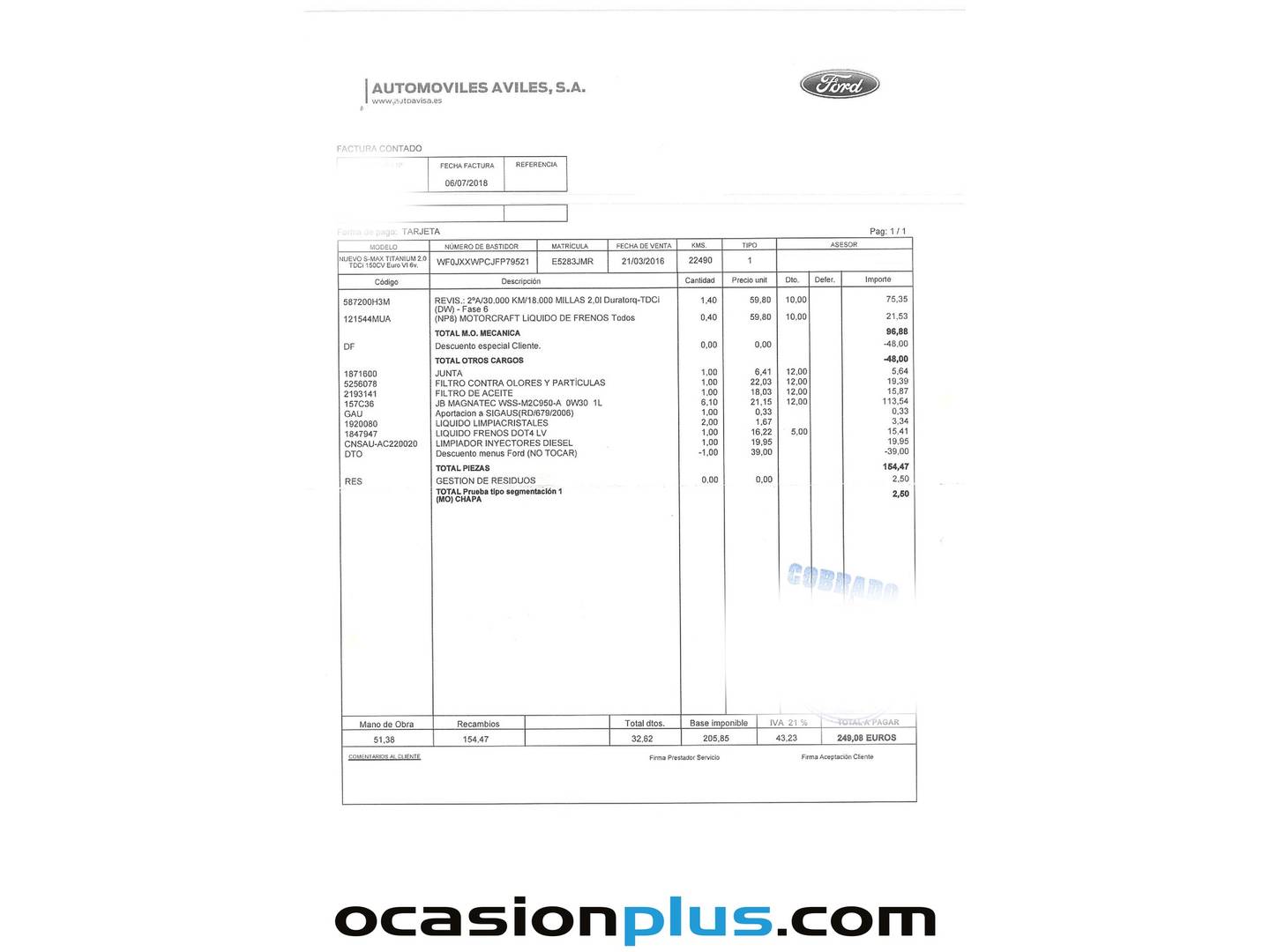 Foto del mantenimiento del Ford S-MAX Ford S-Max 2.0 TDCI Titanium (150 CV) 7 Plazas