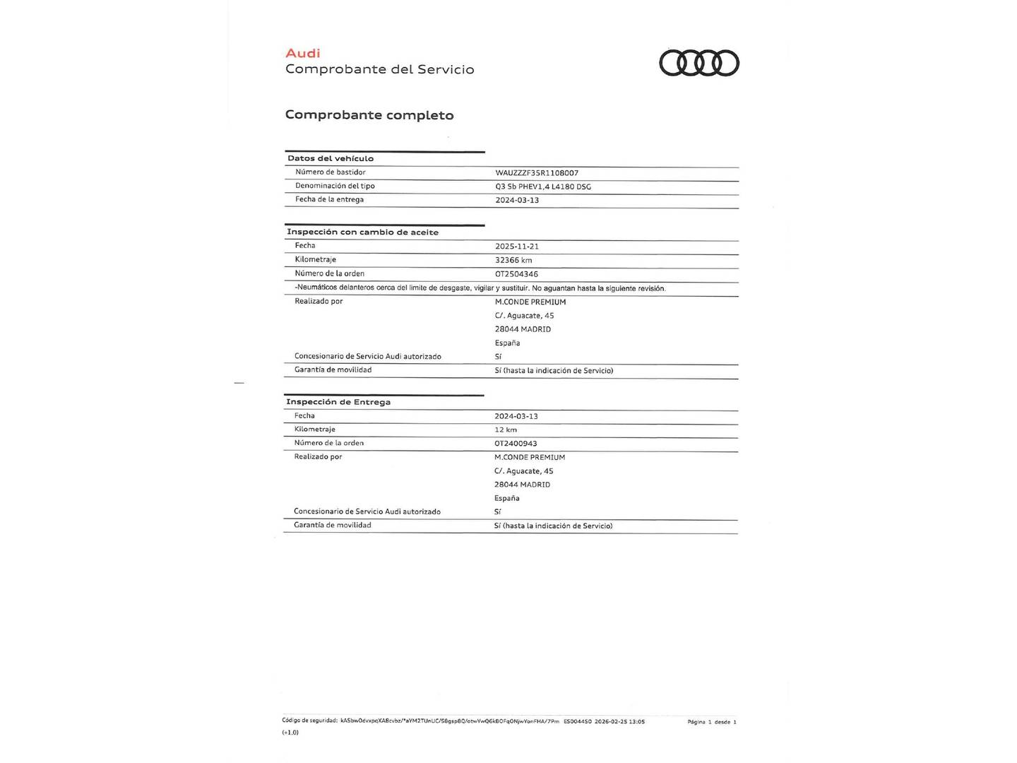 Foto del mantenimiento del Audi Q3 Sportback Audi Q3 Sportback TFSIe Black Line 45 (245 CV) S tronic Pack S-Line