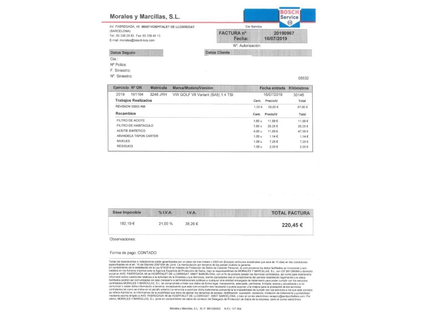 Foto del mantenimiento del Volkswagen Golf Volkswagen Golf Sport 1.4 TSI BMT ACT Tech (150 CV) DSG Pack R-Line