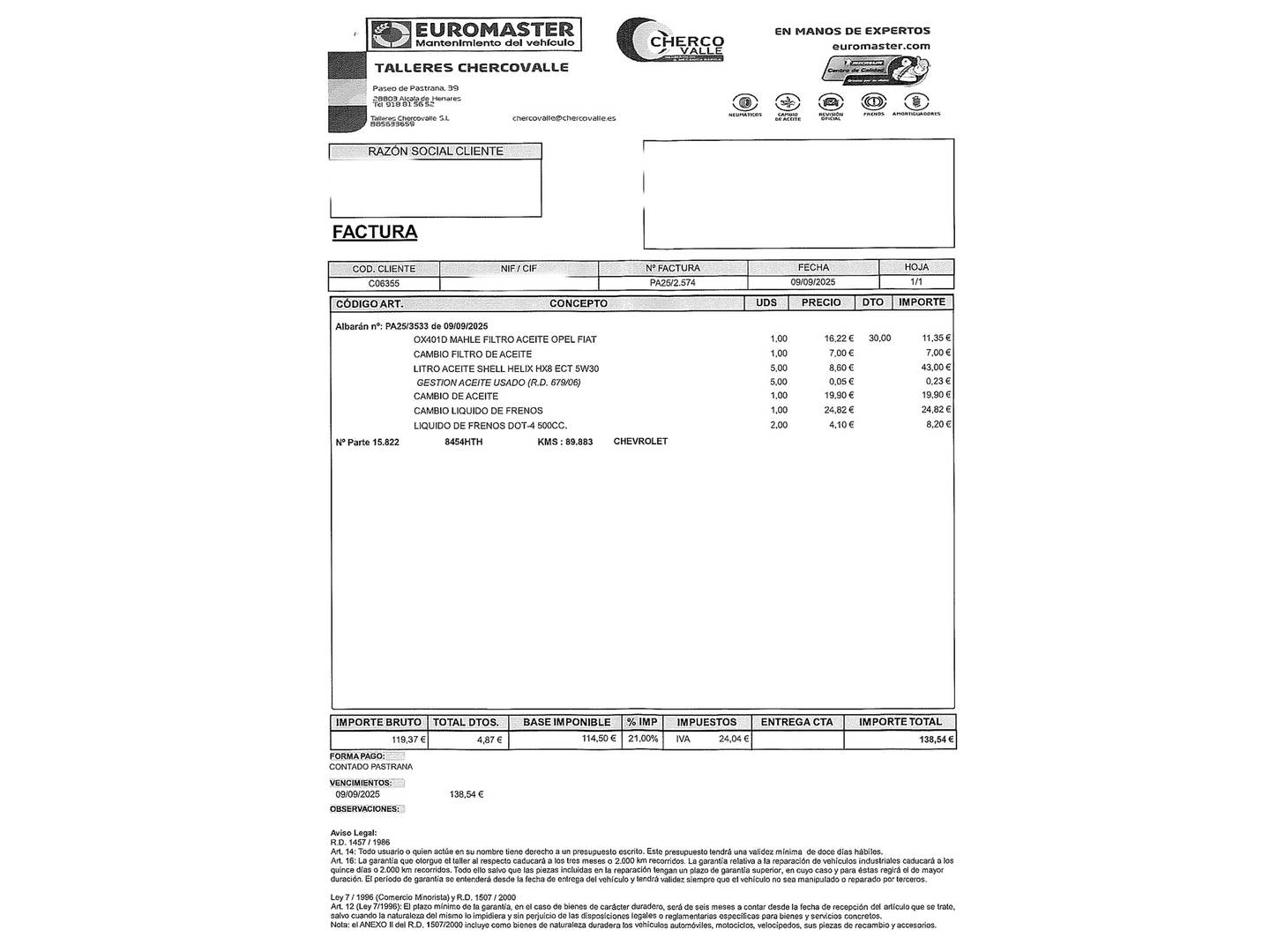 Foto del mantenimiento del Chevrolet Trax Chevrolet Trax 1.6 LT (115 CV)