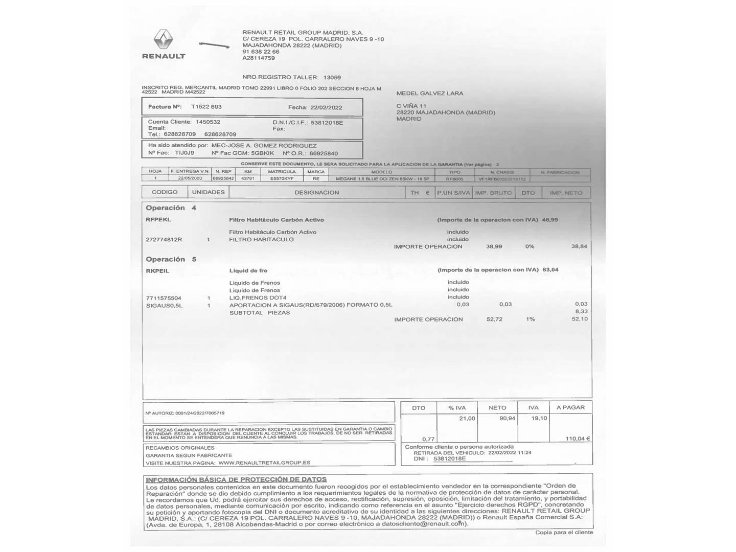 Foto del mantenimiento del Renault Mégane Renault Megane Zen Blue dCi (115 CV)