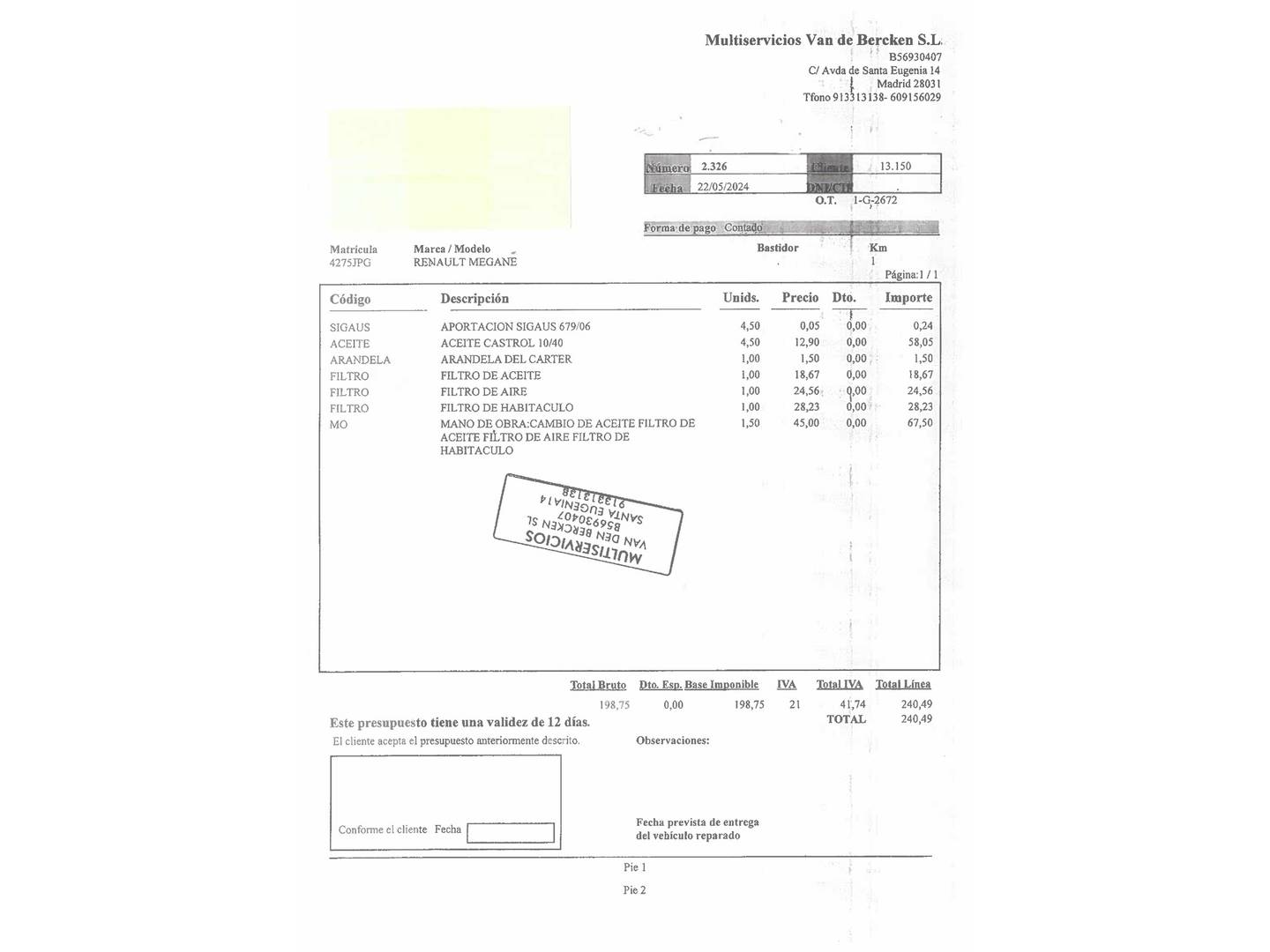 Foto del mantenimiento del Renault Mégane Renault Megane Intens Energy TCe (100 CV)