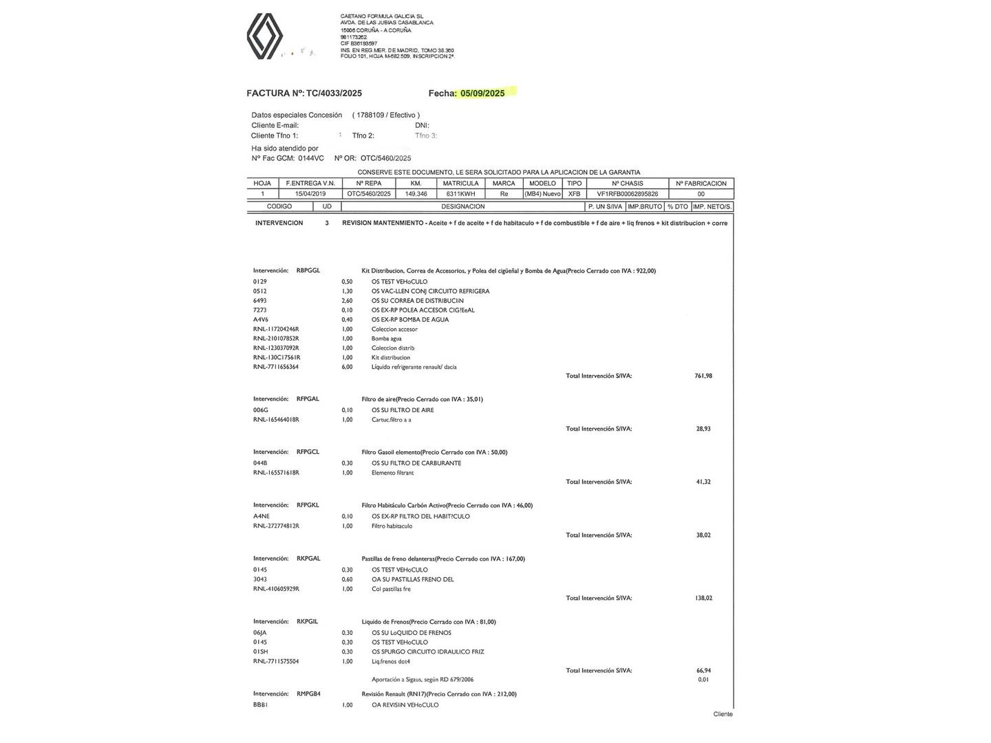 Foto del mantenimiento del Renault Mégane Renault Megane Sport Tourer Limited Blue dCi (95 CV)