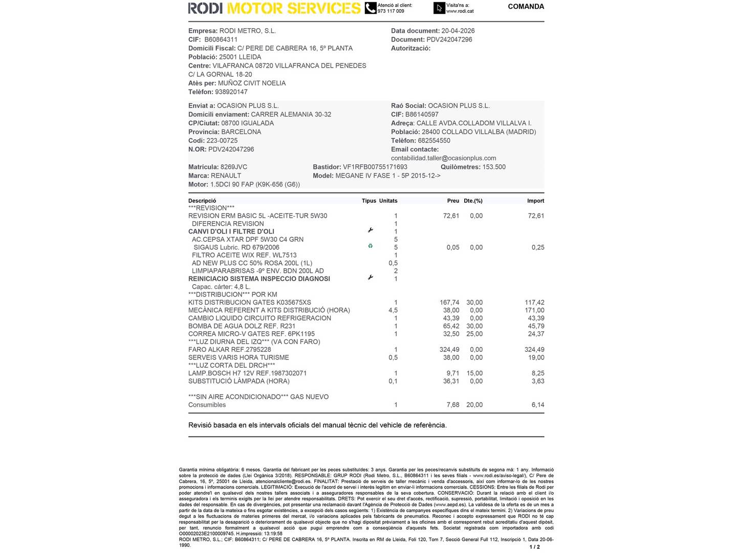 Foto del mantenimiento del Renault Mégane Renault Megane Intens Energy dCi (90 CV)