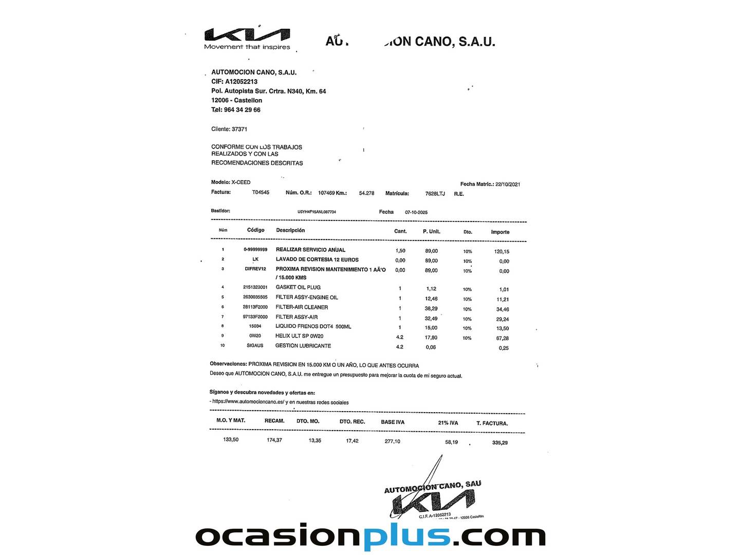Foto del mantenimiento del KIA XCeed KIA XCeed 1.5 MHEV iMT Drive (160 CV)