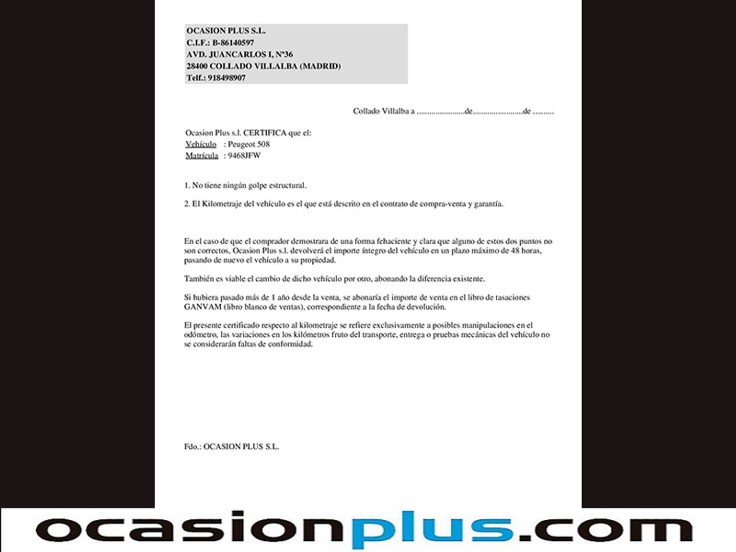 Foto del certificado del Peugeot 508 Peugeot 508 2.0 BlueHDI GT Aut. (180 CV)