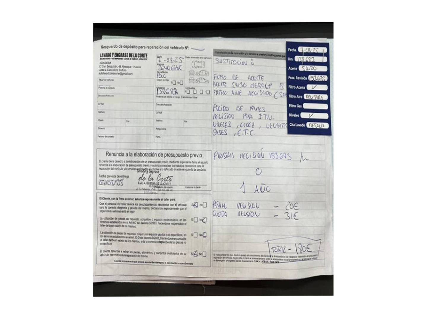 Foto del mantenimiento del Volkswagen Polo Volkswagen Polo United 1.2 (70 CV)