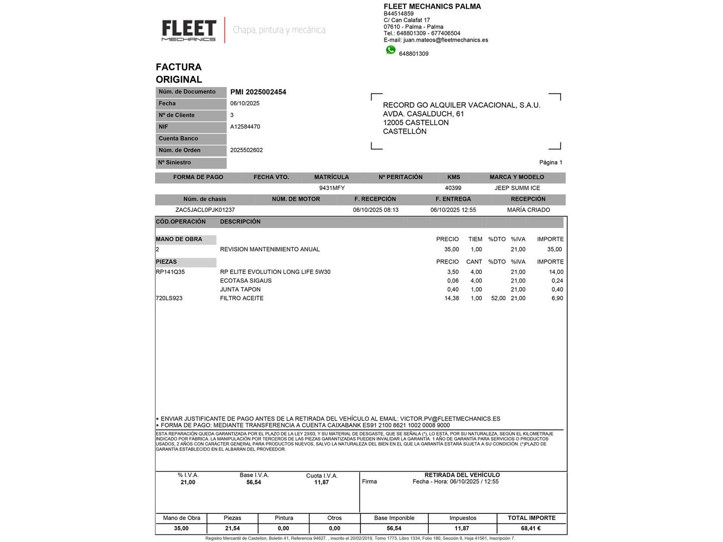 Foto del mantenimiento del Jeep Avenger Jeep Avenger 1.2 G Summit (100 CV)