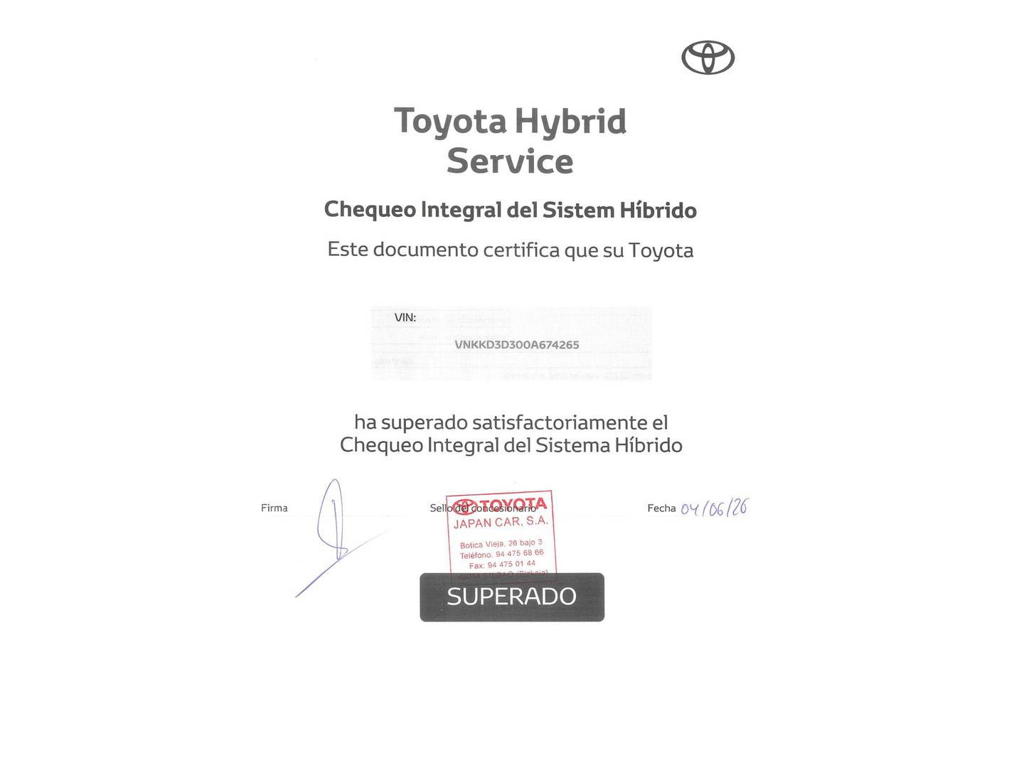 Foto del mantenimiento del Toyota Yaris Toyota Yaris 100H Feel (100 CV)