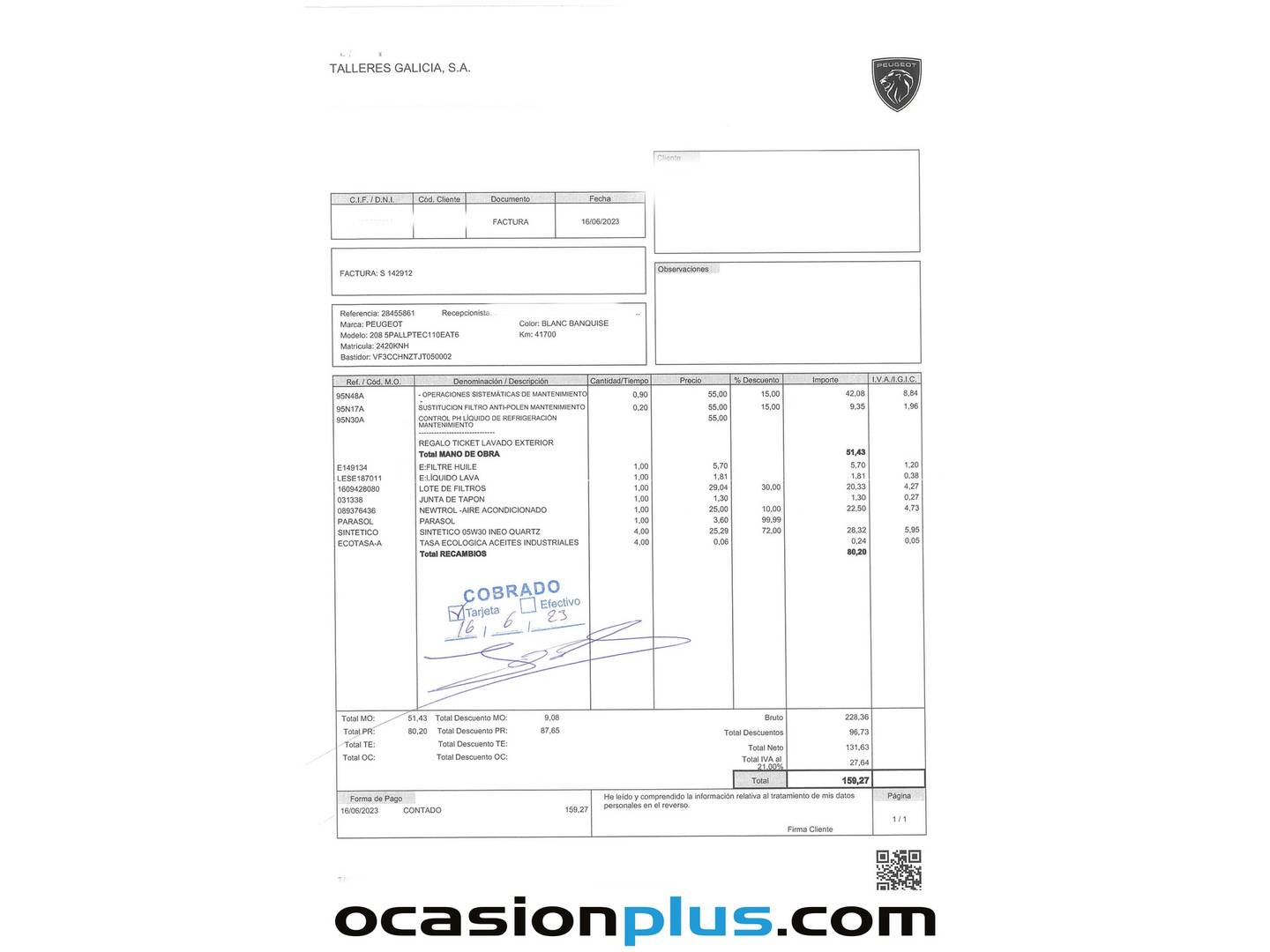 Foto del mantenimiento del Peugeot 208 Peugeot 208 PureTech 110 S&S Allure EAT6 (110 CV)