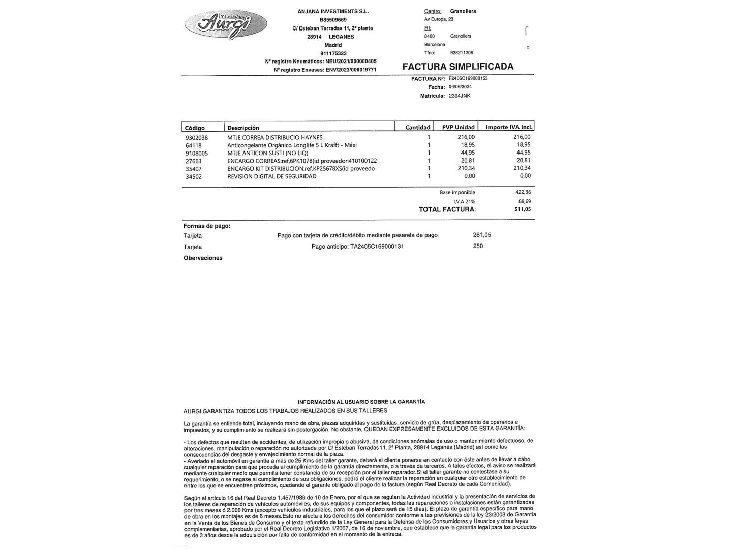 Foto del mantenimiento del Skoda Spaceback Skoda Spaceback 1.4 TDI Ambition DSG (90 CV)