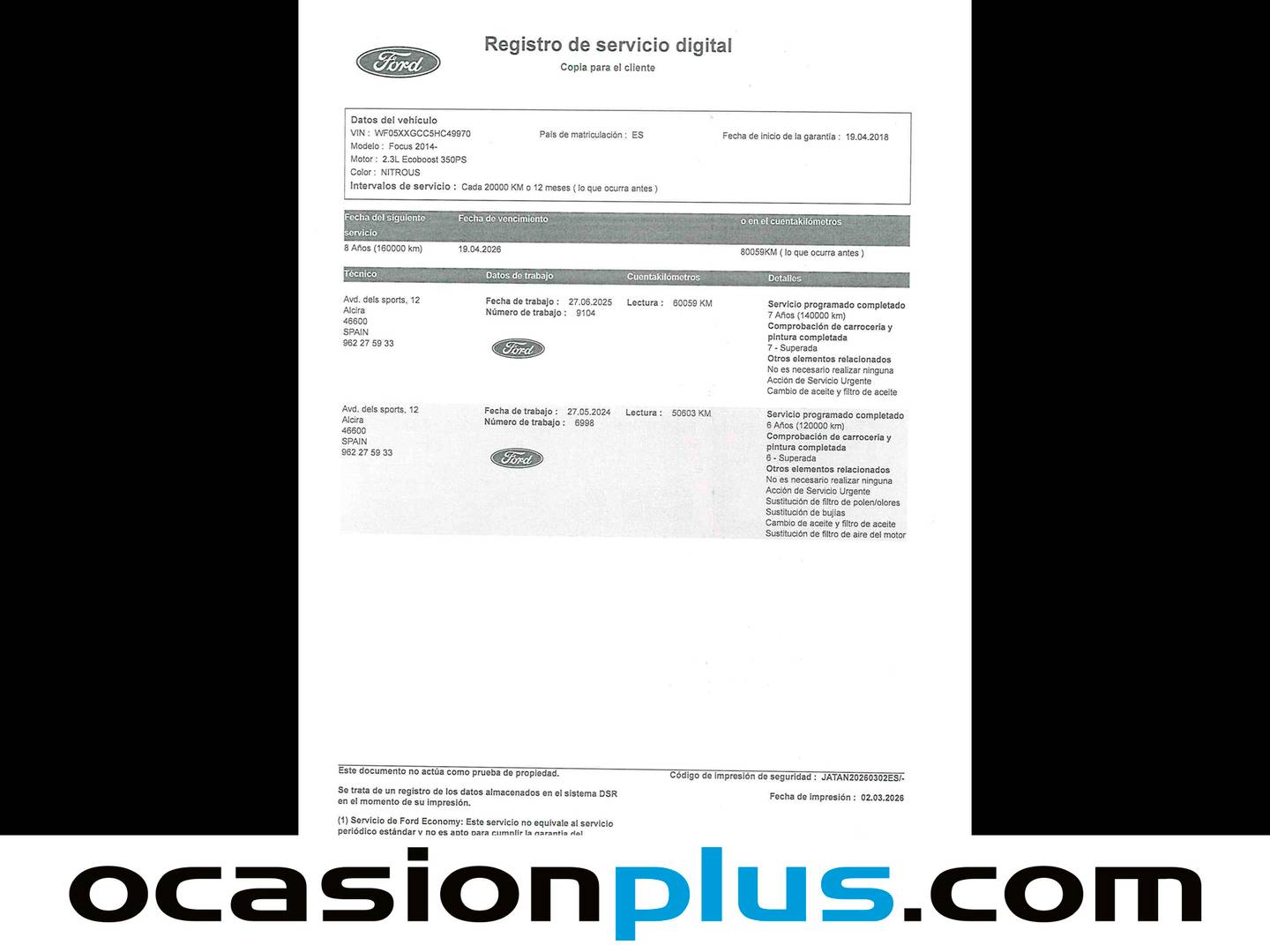 Foto del mantenimiento del Ford Focus Ford Focus 2.3 EcoBoost RS 4x4 (350 CV)