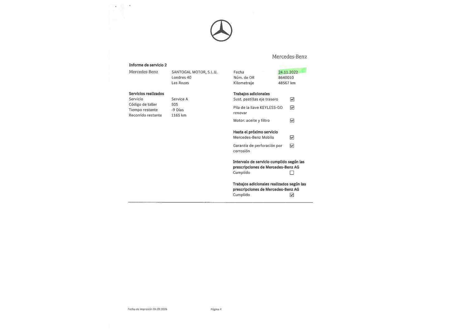 Foto del mantenimiento del Mercedes GLA Mercedes GLA 200 (156 CV) Pack AMG