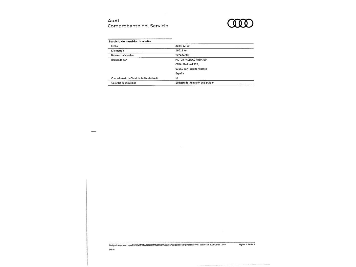 Foto del mantenimiento del Audi Q3 Sportback Audi Q3 Sportback TFSIe Advanced 45 TFSI e (245 CV) S tronic