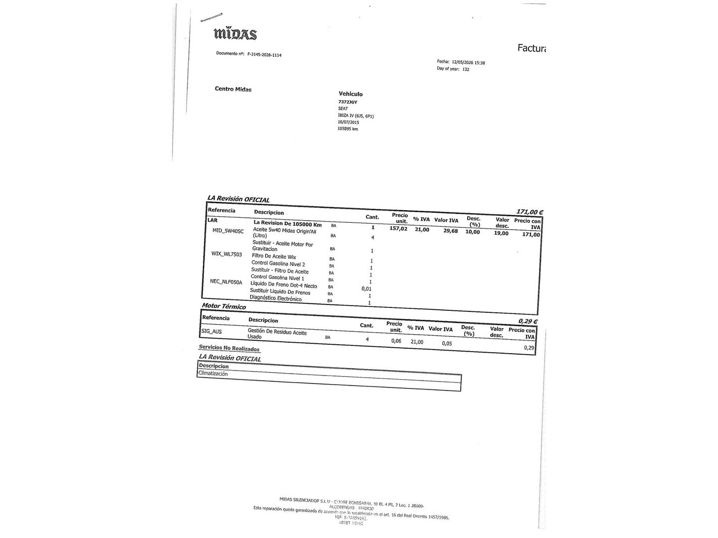 Foto del mantenimiento del Seat Ibiza Seat Ibiza 1.2 TSI Reference (90 CV)