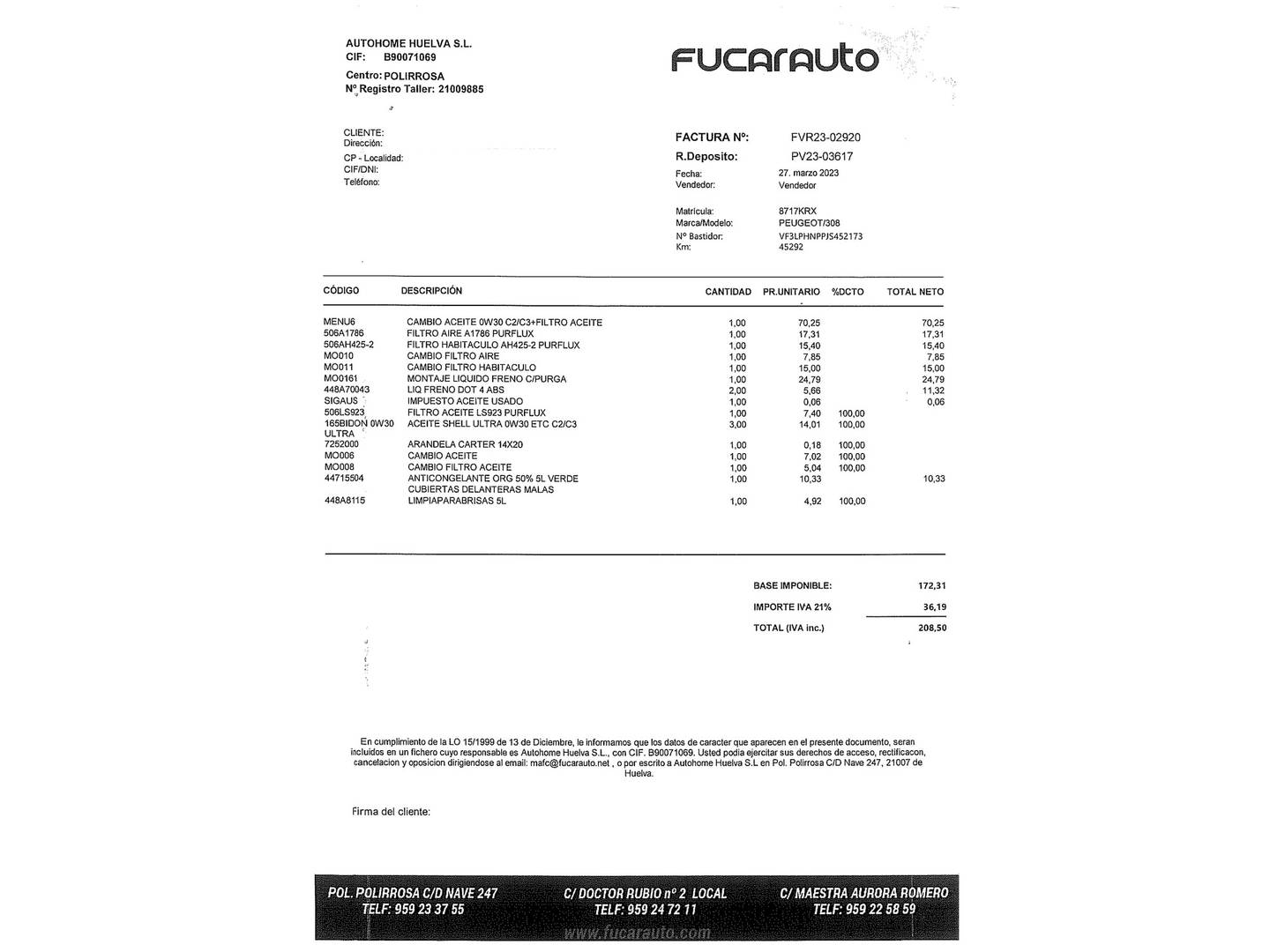 Foto del mantenimiento del Peugeot 308 Peugeot 308 PureTech 110 S&S Style (110 CV)