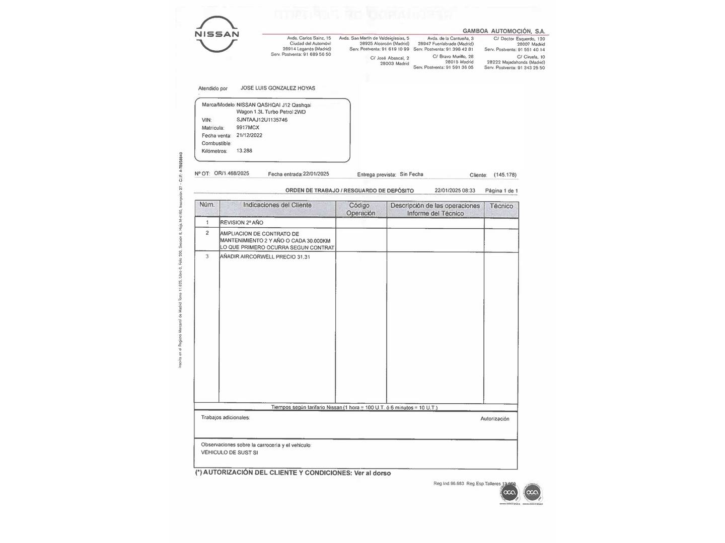 Foto del mantenimiento del Nissan QASHQAI Nissan Qashqai DIG-T 140 mHEV N-Connecta 4x2 (140 CV)