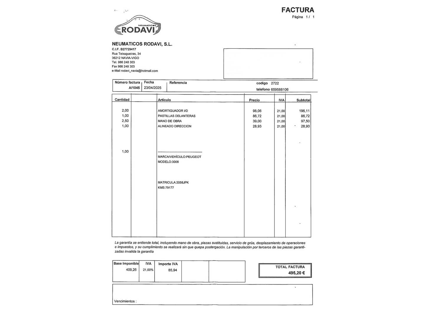 Foto del mantenimiento del Peugeot 3008 Peugeot 3008 1.6 BlueHDI FAP Style (120 CV)