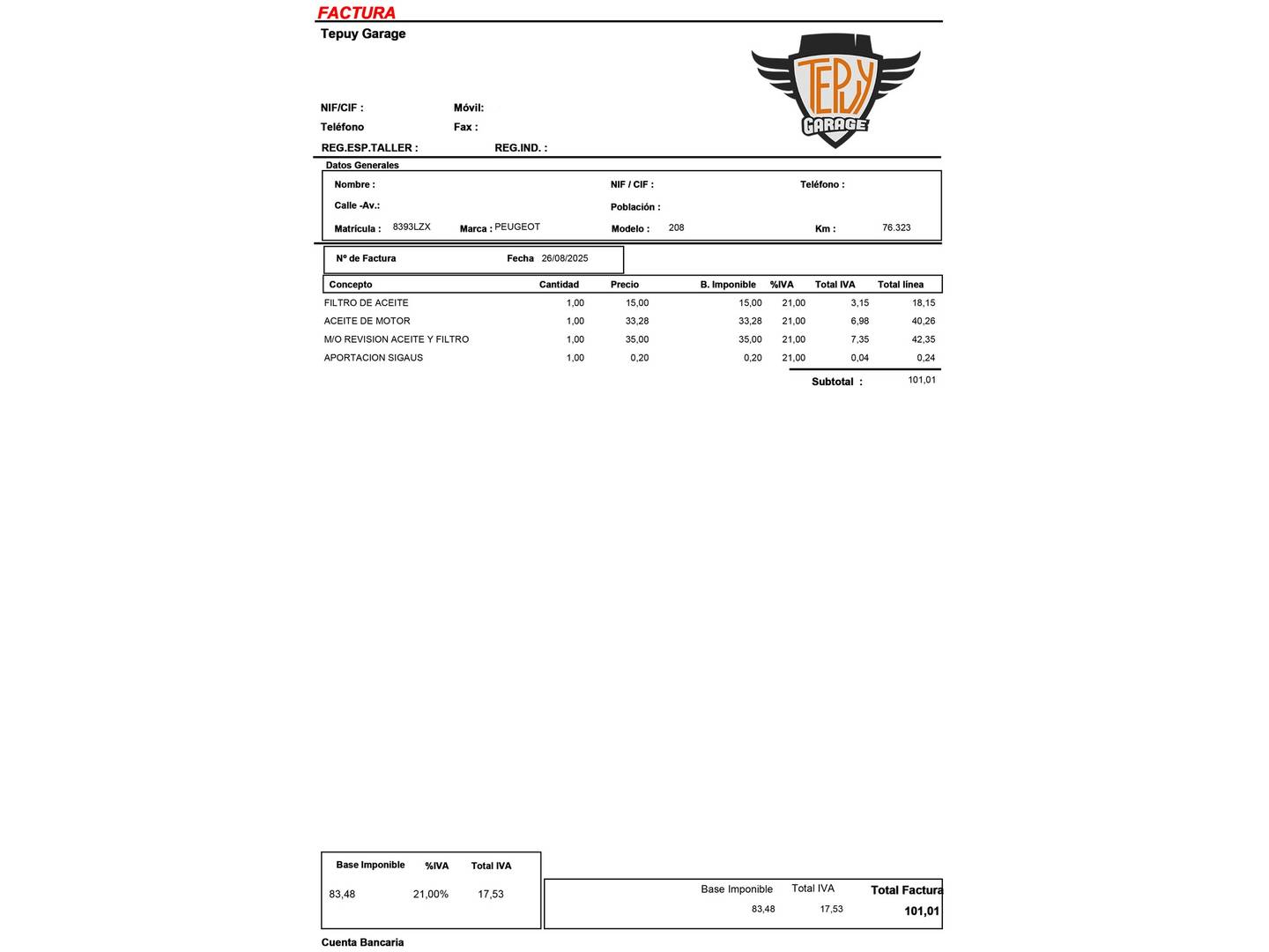 Foto del mantenimiento del Peugeot 208 Peugeot 208 BlueHDi 100 Active (100 CV)