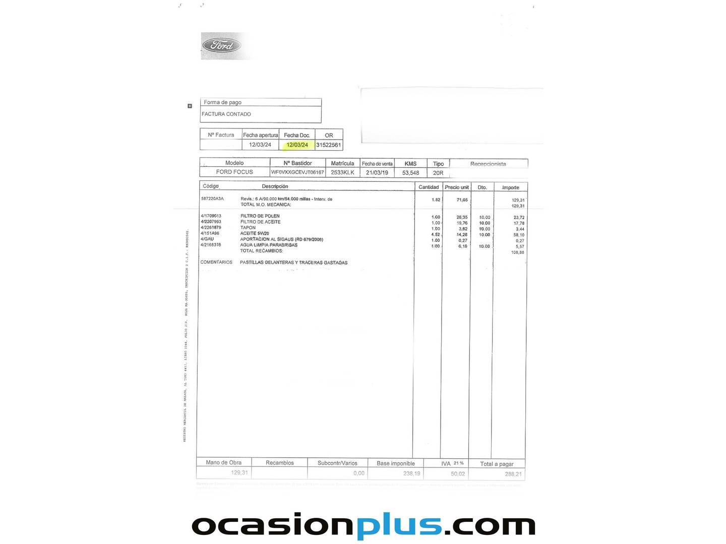 Foto del mantenimiento del Ford C-Max Ford C-Max 1.0 EcoBoost S&S Trend+ (125 CV)