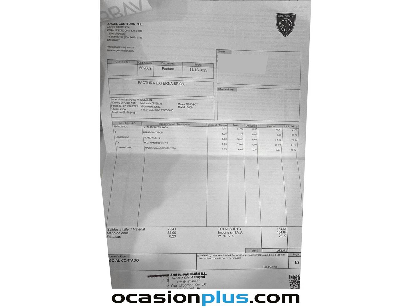 Foto del mantenimiento del Peugeot 3008 Peugeot 3008 BlueHDi 130 S&S GT EAT8 (130 CV)