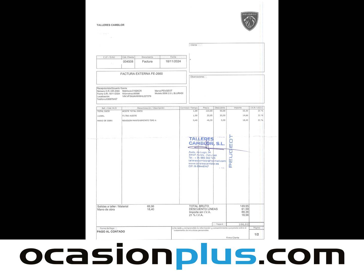 Foto del mantenimiento del Peugeot 5008 Peugeot 5008 BlueHDI 180 S&S GT EAT6 (180 CV)