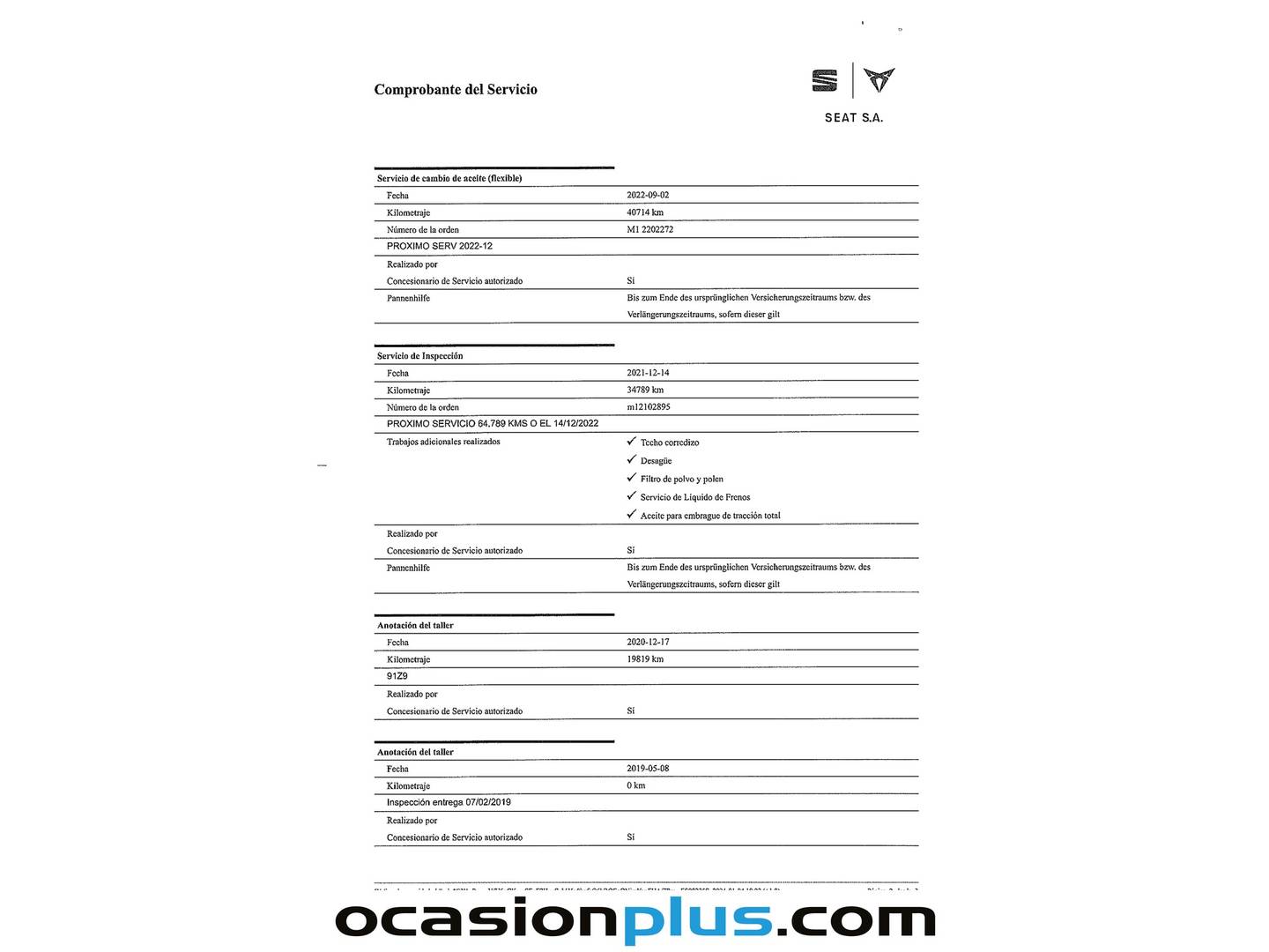 Foto del mantenimiento del Seat Tarraco Seat Tarraco 2.0 TDI S&S Xcellence Plus 4Drive DSG (190 CV) 7 Plazas