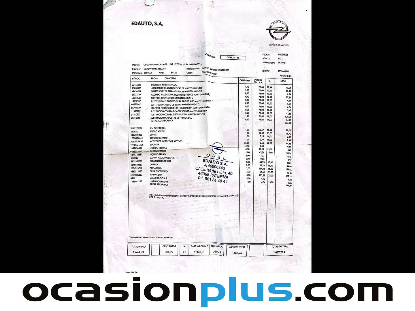 Foto del mantenimiento del Opel Corsa Opel Corsa 1.2 Turbo XHL GS-Line (100 CV)