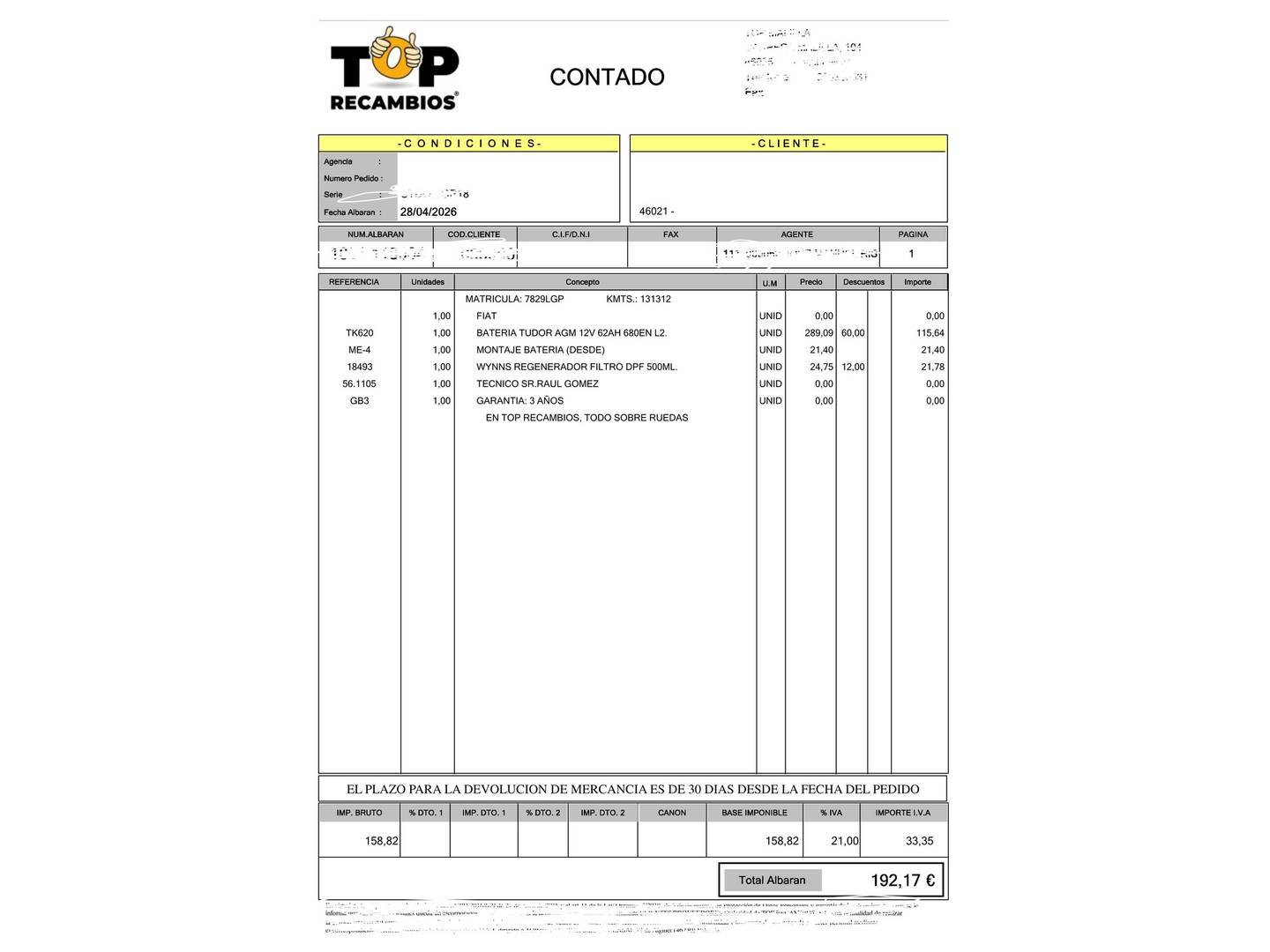 Foto del mantenimiento del Fiat Tipo Fiat Tipo SW 1.3 Multijet Mirror (95 CV)
