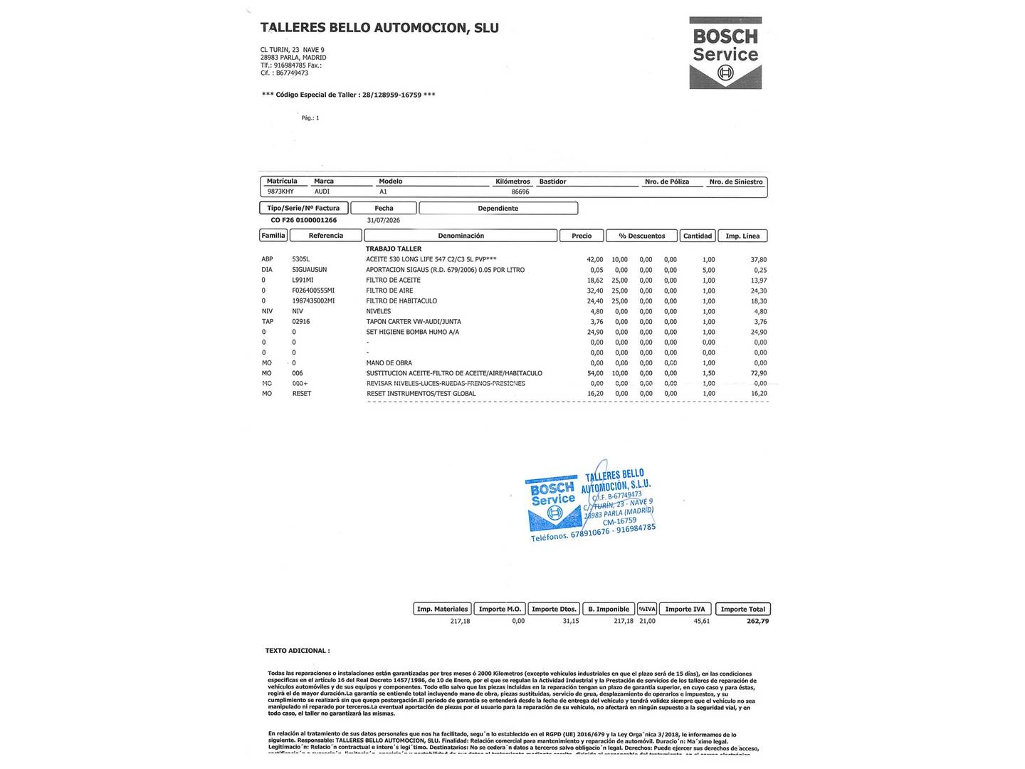 Foto del mantenimiento del Audi A1 Audi A1 Sportback Adrenalin 1.6 TDI (116 CV) S Line