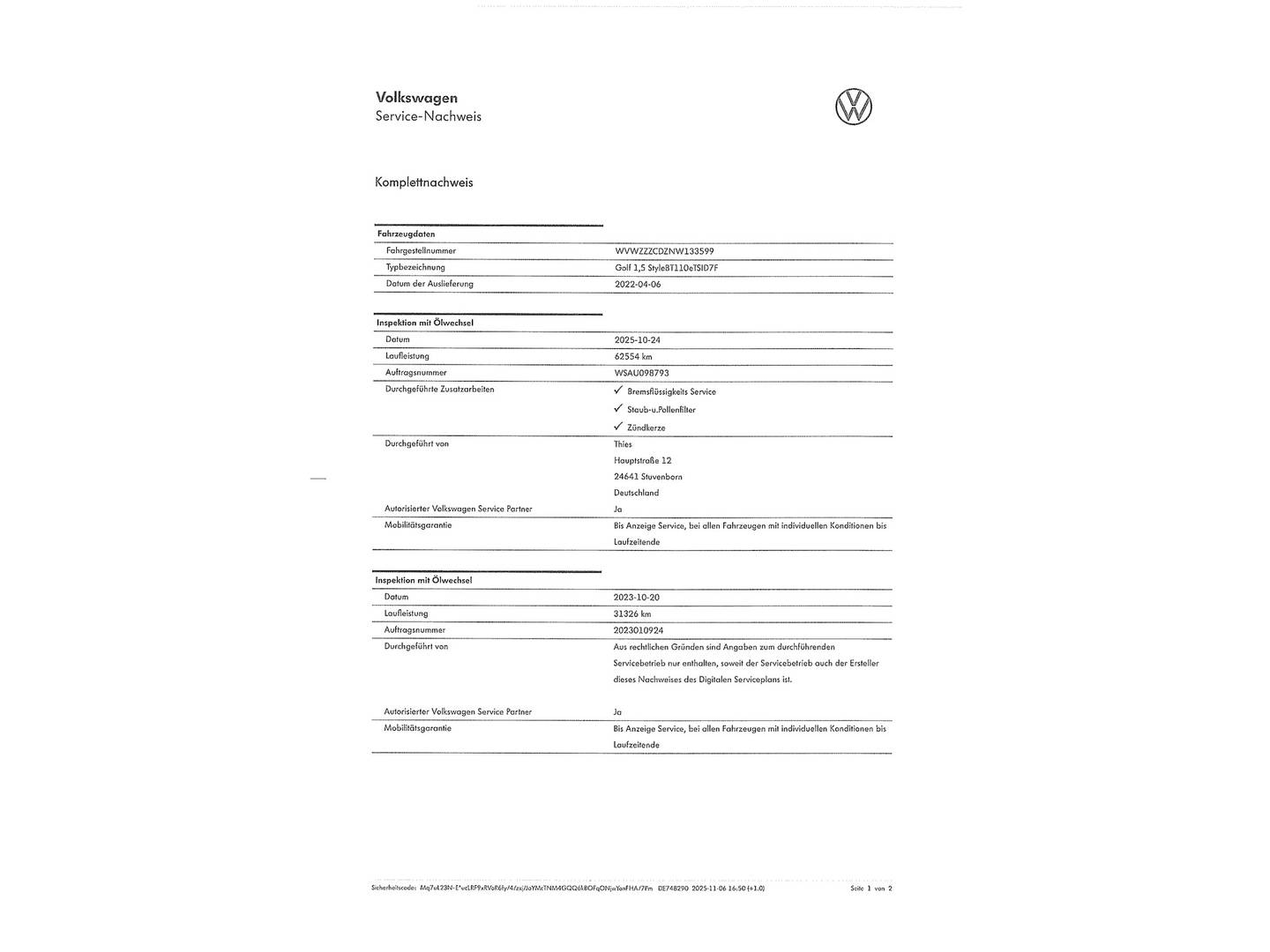 Foto del mantenimiento del Volkswagen Golf Volkswagen Golf Style 1.5 eTSI (150 CV) DSG