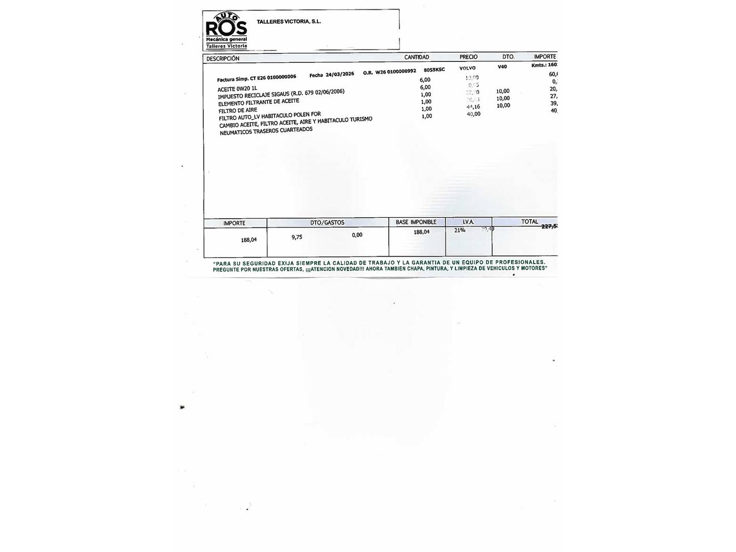 Foto del mantenimiento del Volvo V40 Volvo V40 T2 Momentum (122 CV)