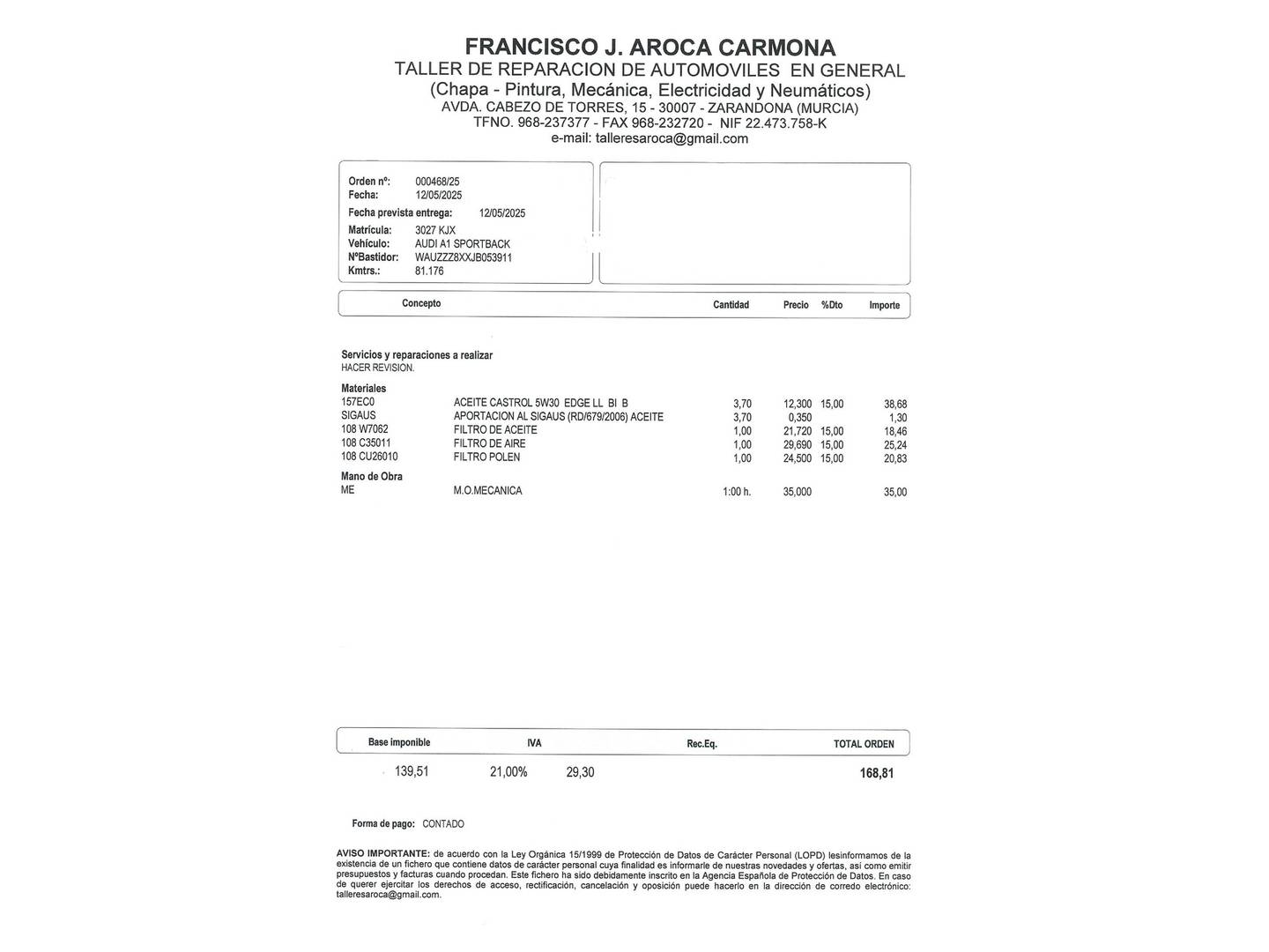 Foto del mantenimiento del Audi A1 Audi A1 Sportback Adrenalin 1.4 TDI (90 CV) Pack S-Line