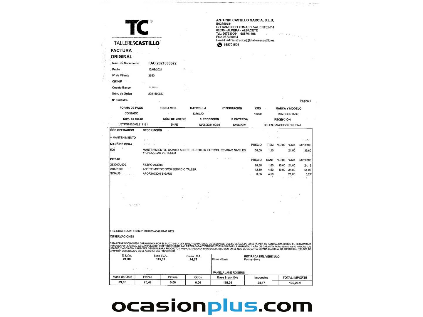 Foto del mantenimiento del KIA Sportage KIA Sportage 1.6 MHEV Business 4x2 DCT (136 CV)