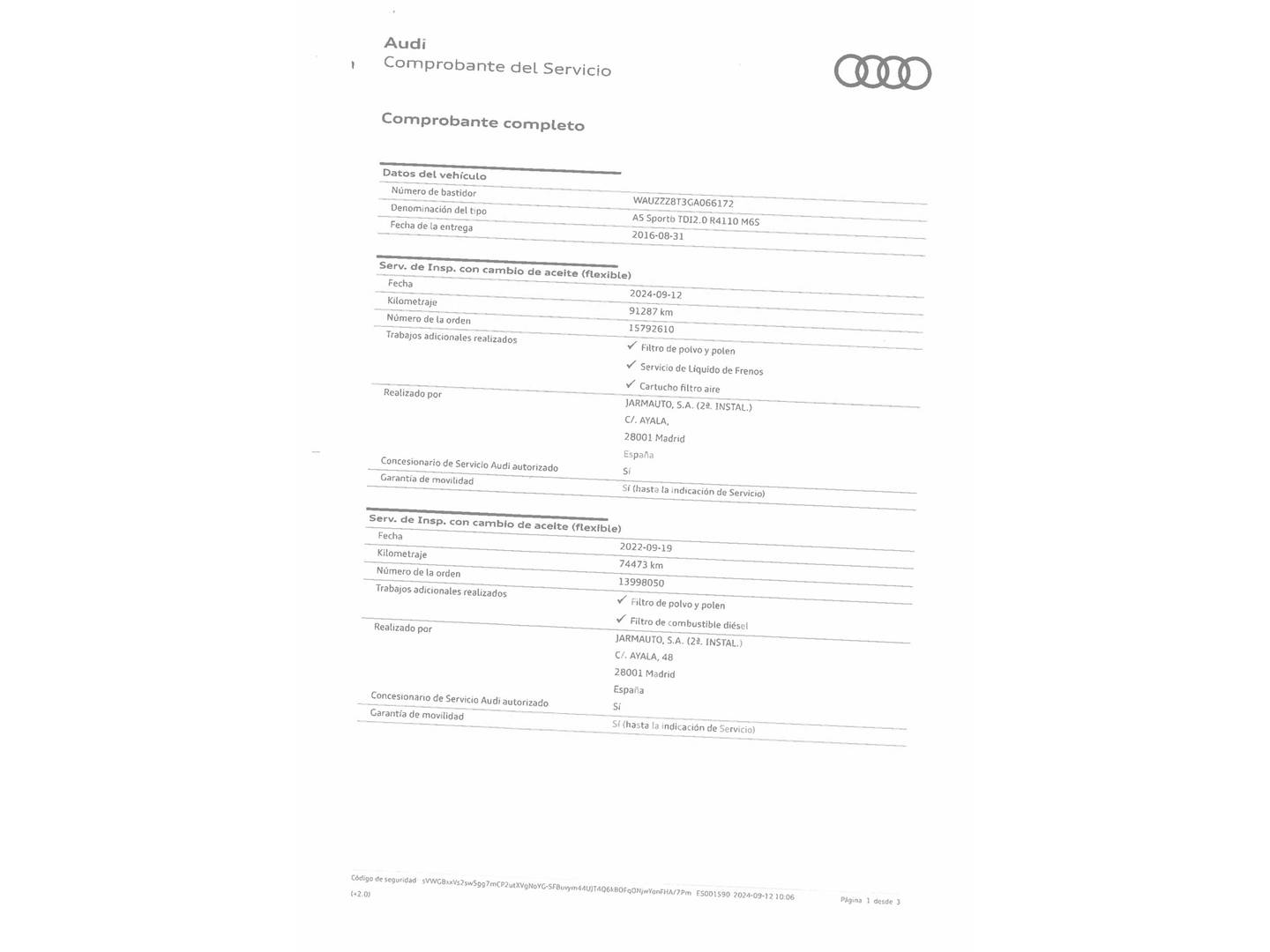 Foto del mantenimiento del Audi A5 Audi A5 Sportback S line 2.0 TDI clean diesel (150 CV)