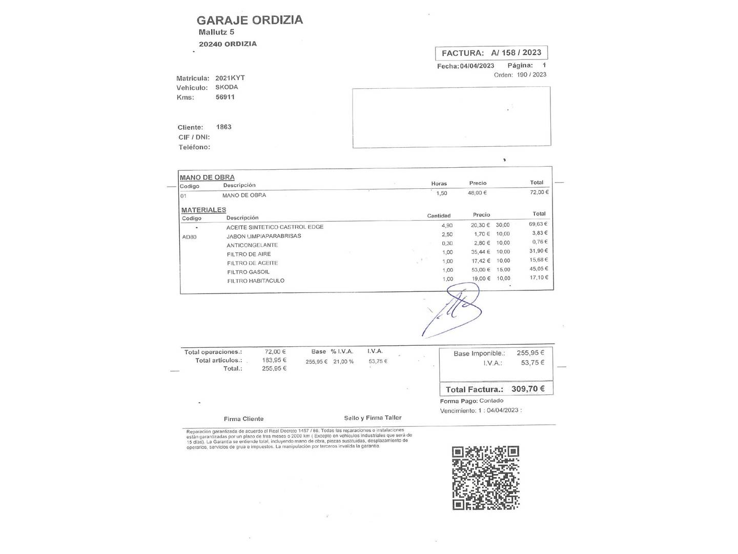 Foto del mantenimiento del Skoda Scala Skoda Scala 1.6 TDI Ambition (115 CV)