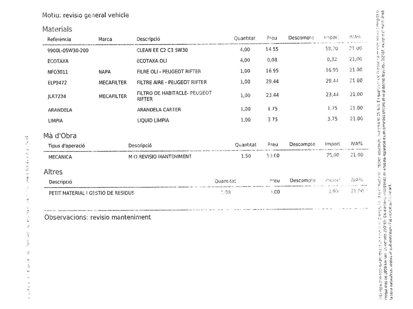 Foto del mantenimiento del Peugeot Rifter Peugeot Rifter GT Line Long PureTech EAT8 (130 CV) RAMPA ADAPTADO MINUSVALIA