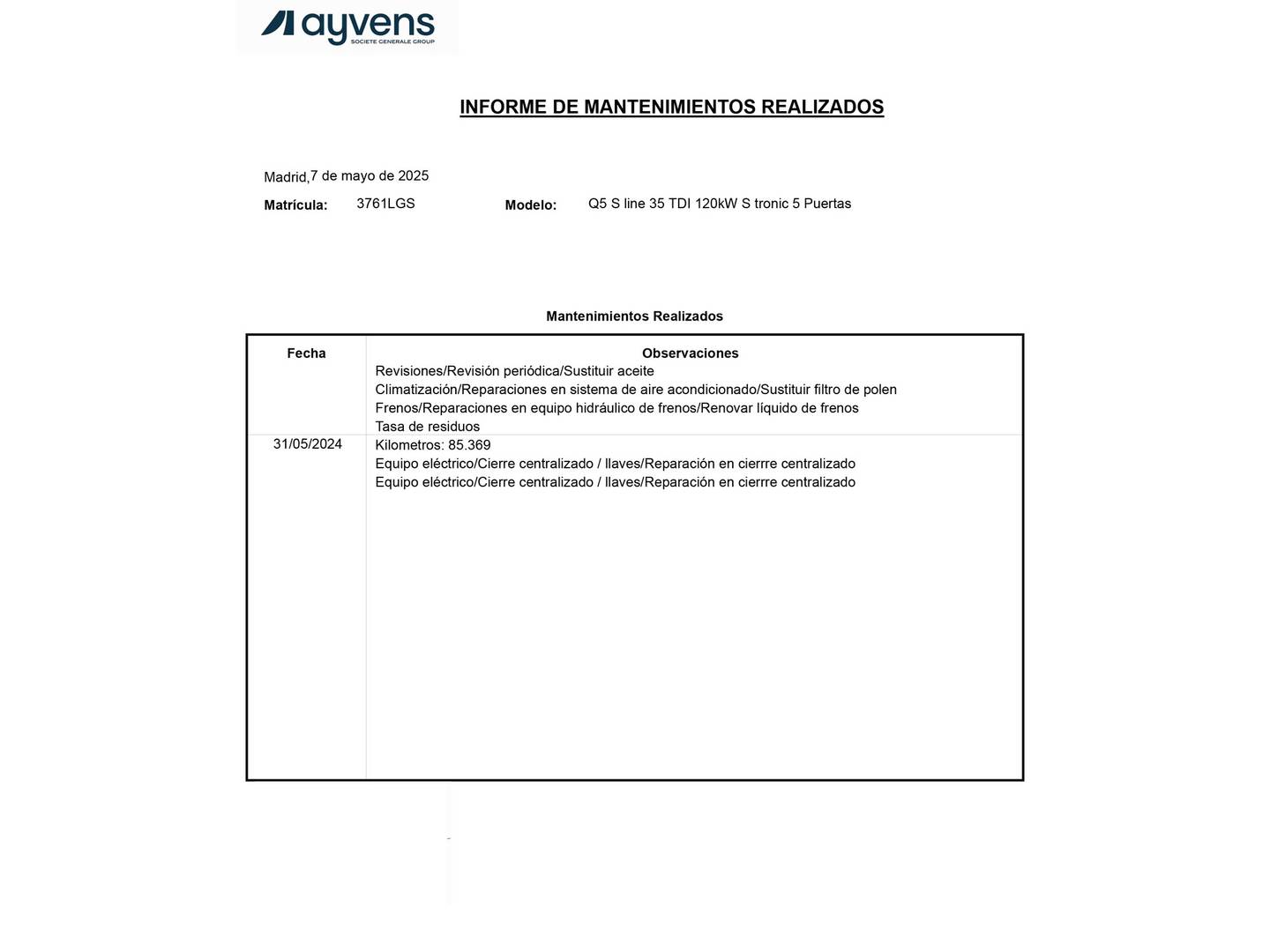 Foto del mantenimiento del Audi Q5 Audi Q5 S Line 35 TDI (163 CV) S tronic