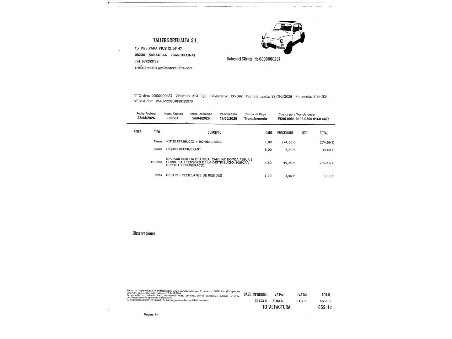 Foto del mantenimiento del Audi Q3 Audi Q3 sport edition 2.0 TDI quattro (150 CV) S tronic