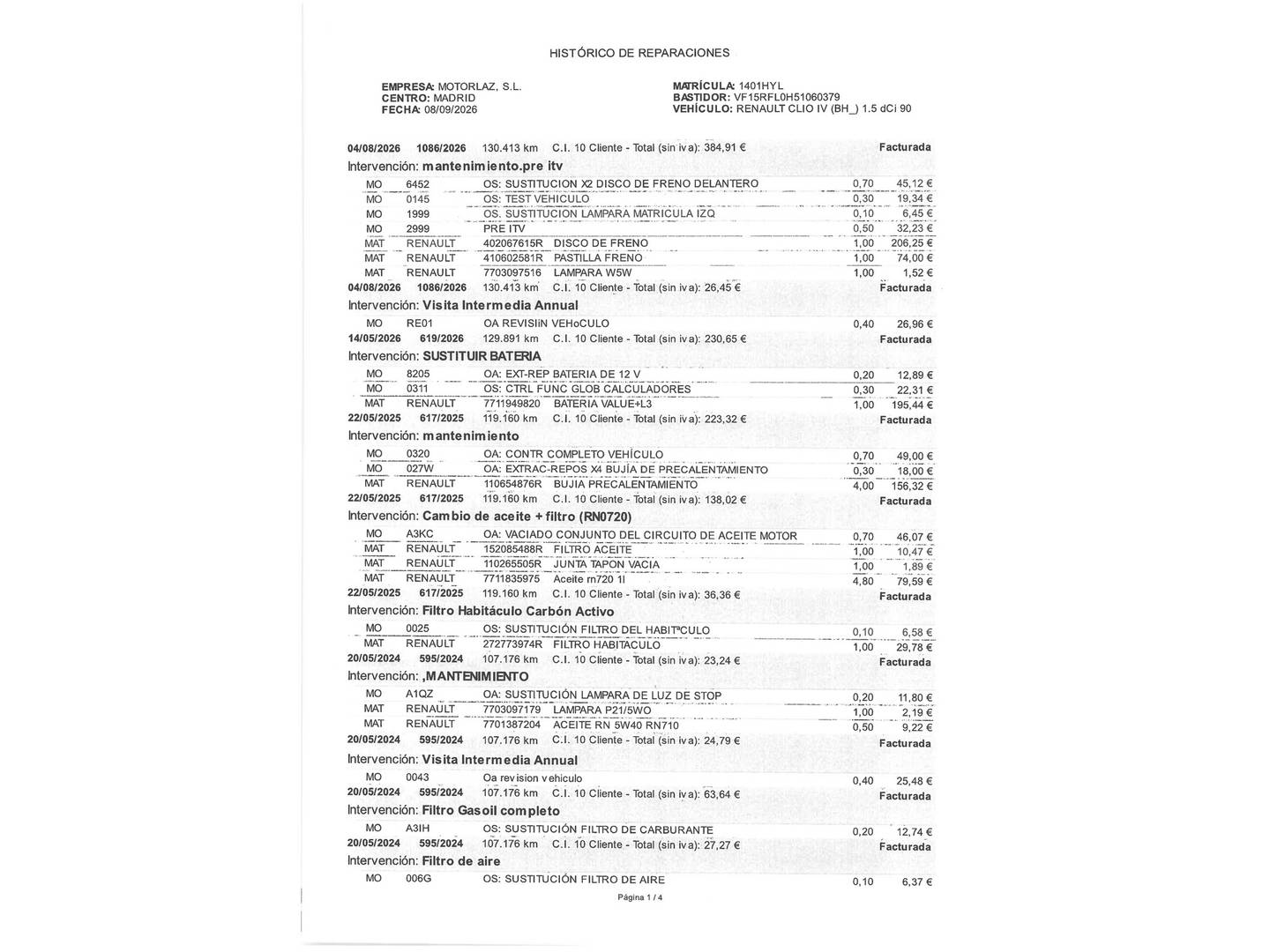 Foto del mantenimiento del Renault Clio Renault Clio dCi 90 Dynamique Energy S&S eco2 (90 CV)