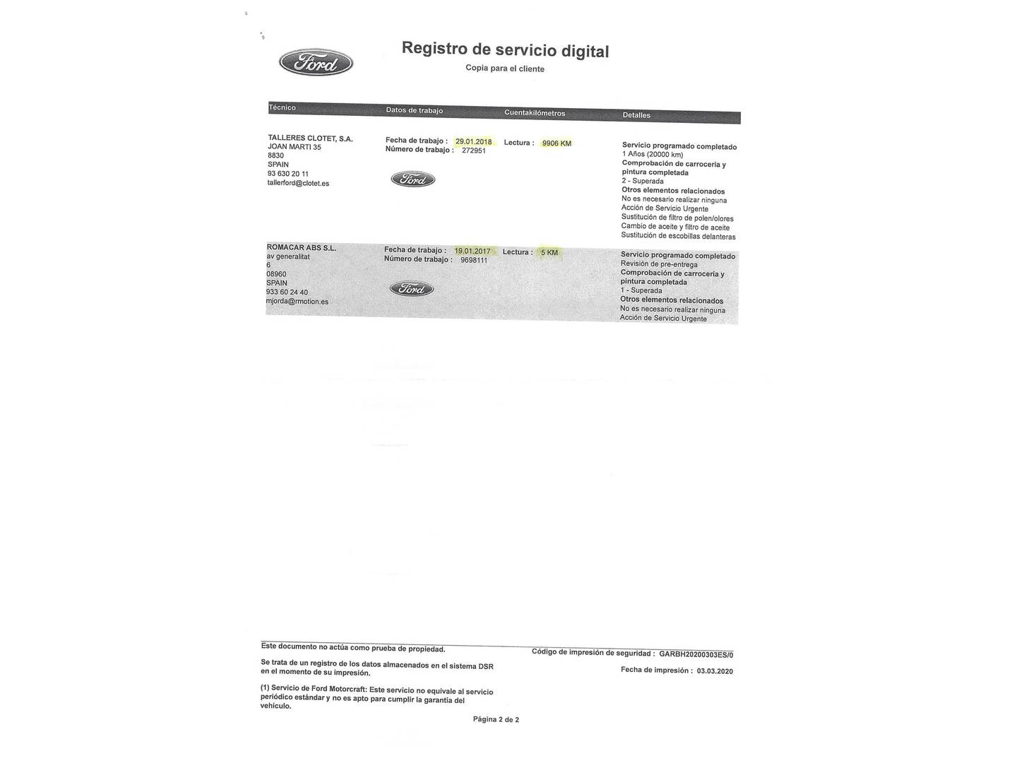 Foto del mantenimiento del Ford Fiesta Ford Fiesta 1.0 EcoBoost S&S ST-Line (140 CV)