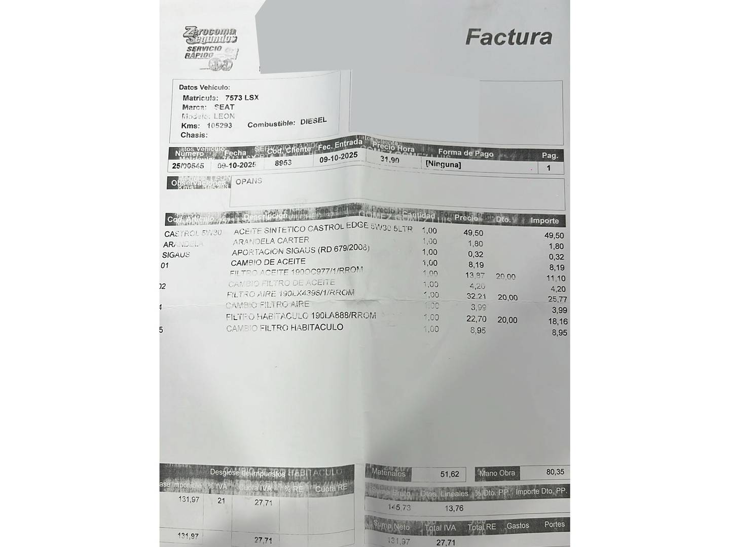 Foto del mantenimiento del Seat León SEAT León ST ST 1.5 TSI S&S Style Go (130 CV)