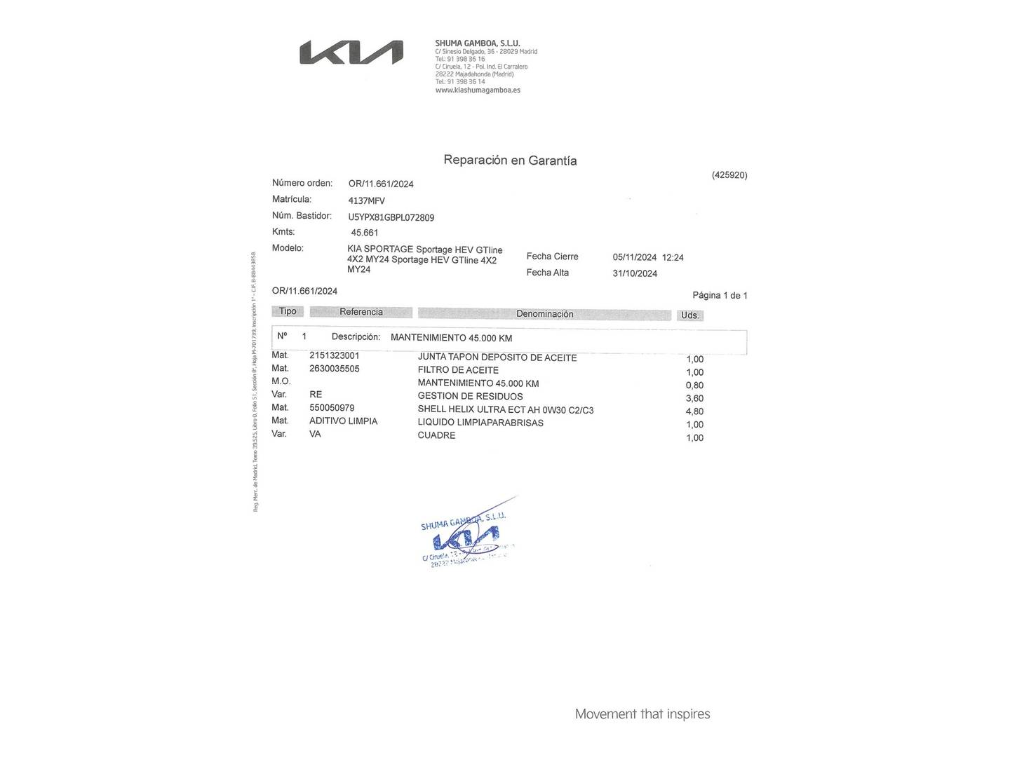 Foto del mantenimiento del KIA Sportage KIA Sportage 1.6 T-GDi HEV GT Line 4x4 (230 CV)