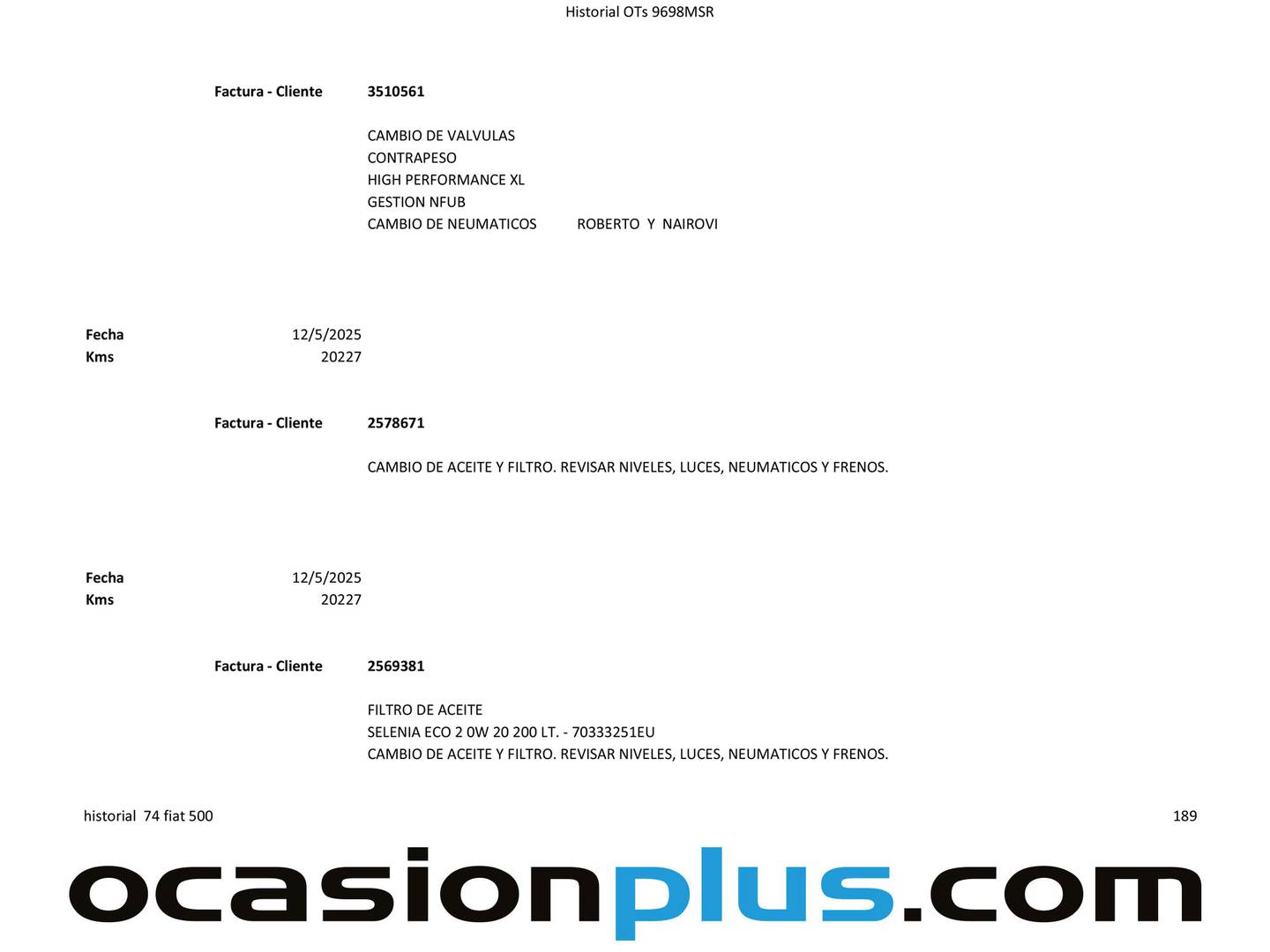 Foto del mantenimiento del Fiat 500 Fiat 500 1.0 Hybrid Dolcevita (70 CV)