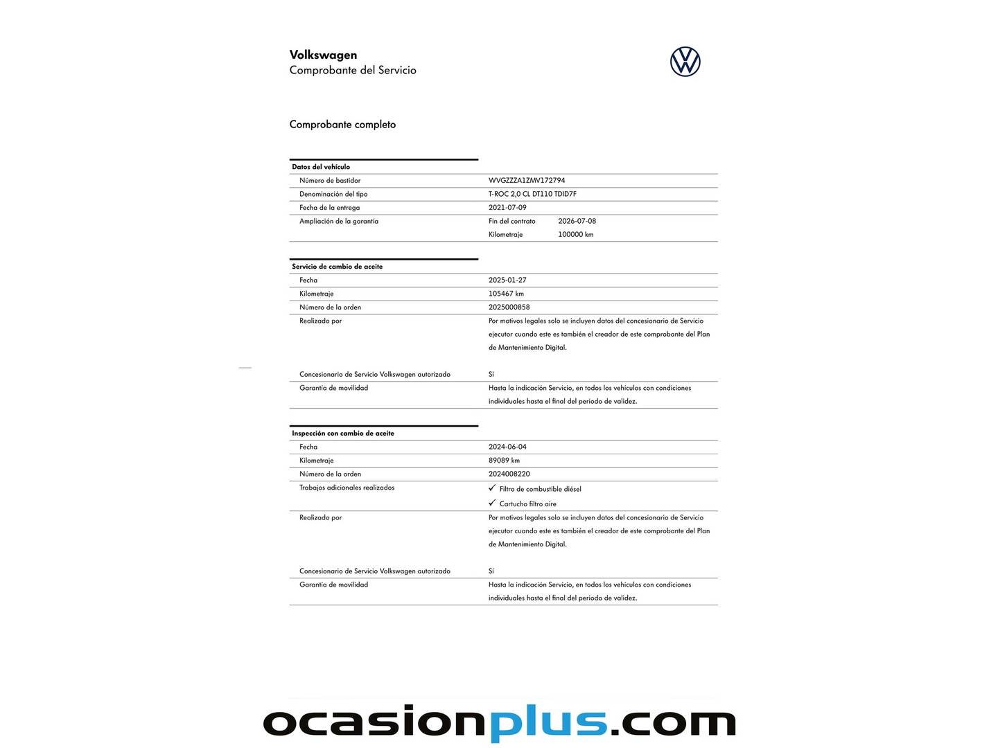 Foto del mantenimiento del Volkswagen T-Roc Volkswagen T-Roc Advance 2.0 TDI (150 CV) DSG