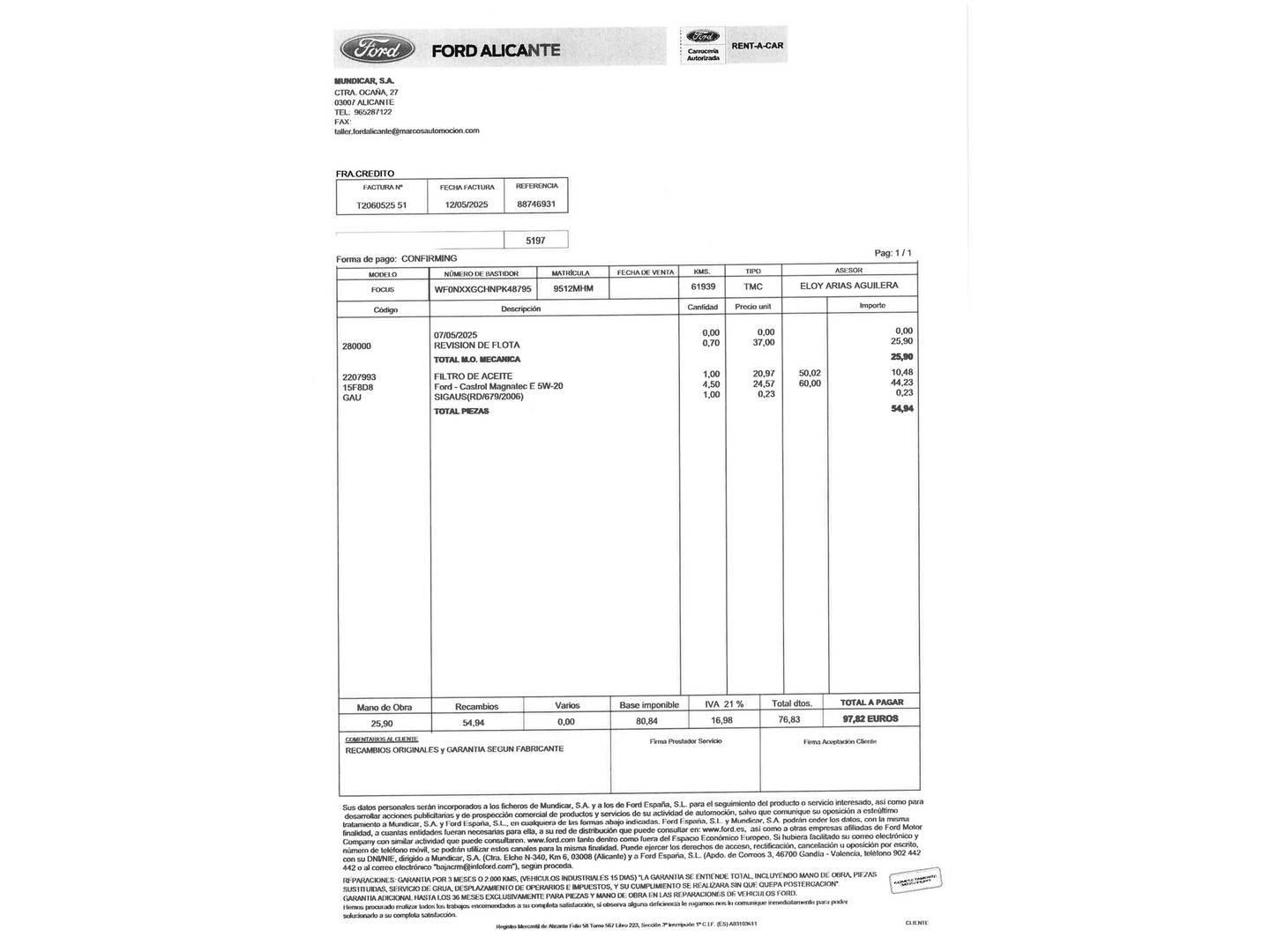 Foto del mantenimiento del Ford Focus Ford Focus 1.0 Ecoboost MHEV ST-Line (125 CV)