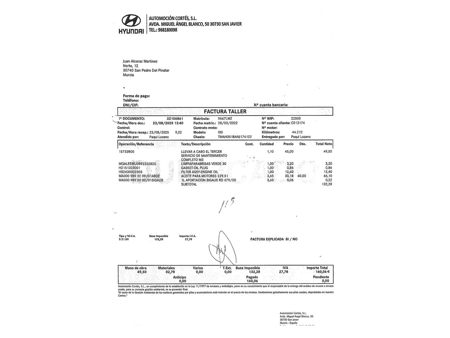 Foto del mantenimiento del Hyundai i30 Hyundai i30 1.0 TGDI 48V Klass (120 CV)