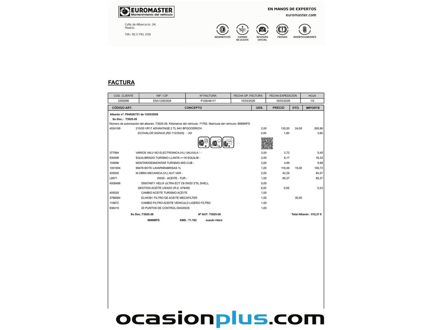 Foto del mantenimiento del Suzuki Vitara Suzuki Vitara 1.4 T Mild Hybrid GLE 4WD (129 CV)