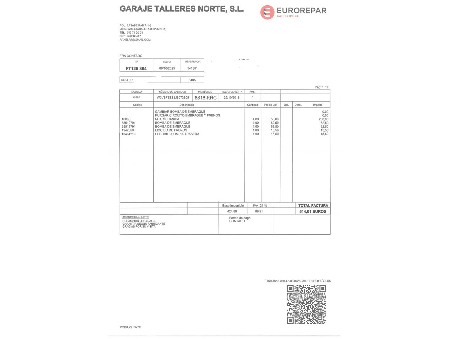 Foto del mantenimiento del Opel Astra Opel Astra Sports Tourer 1.4 Turbo S/S Dynamic (125 CV)